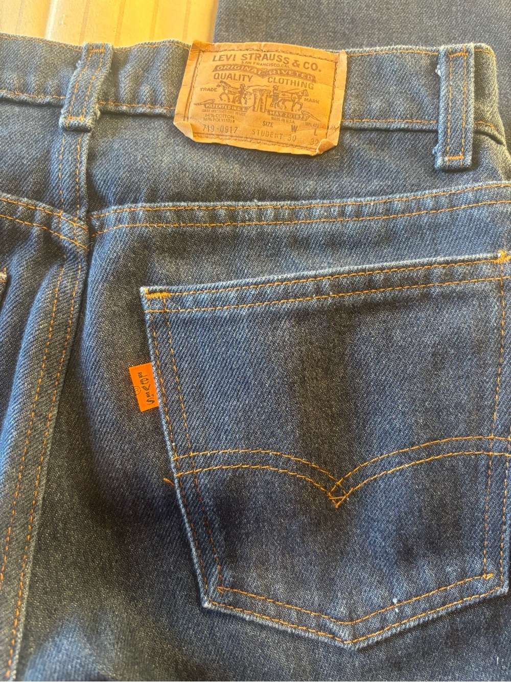 Orange tab Levi's 719 Student Fit  Men’s Dark Blue Straight Jeans vintage